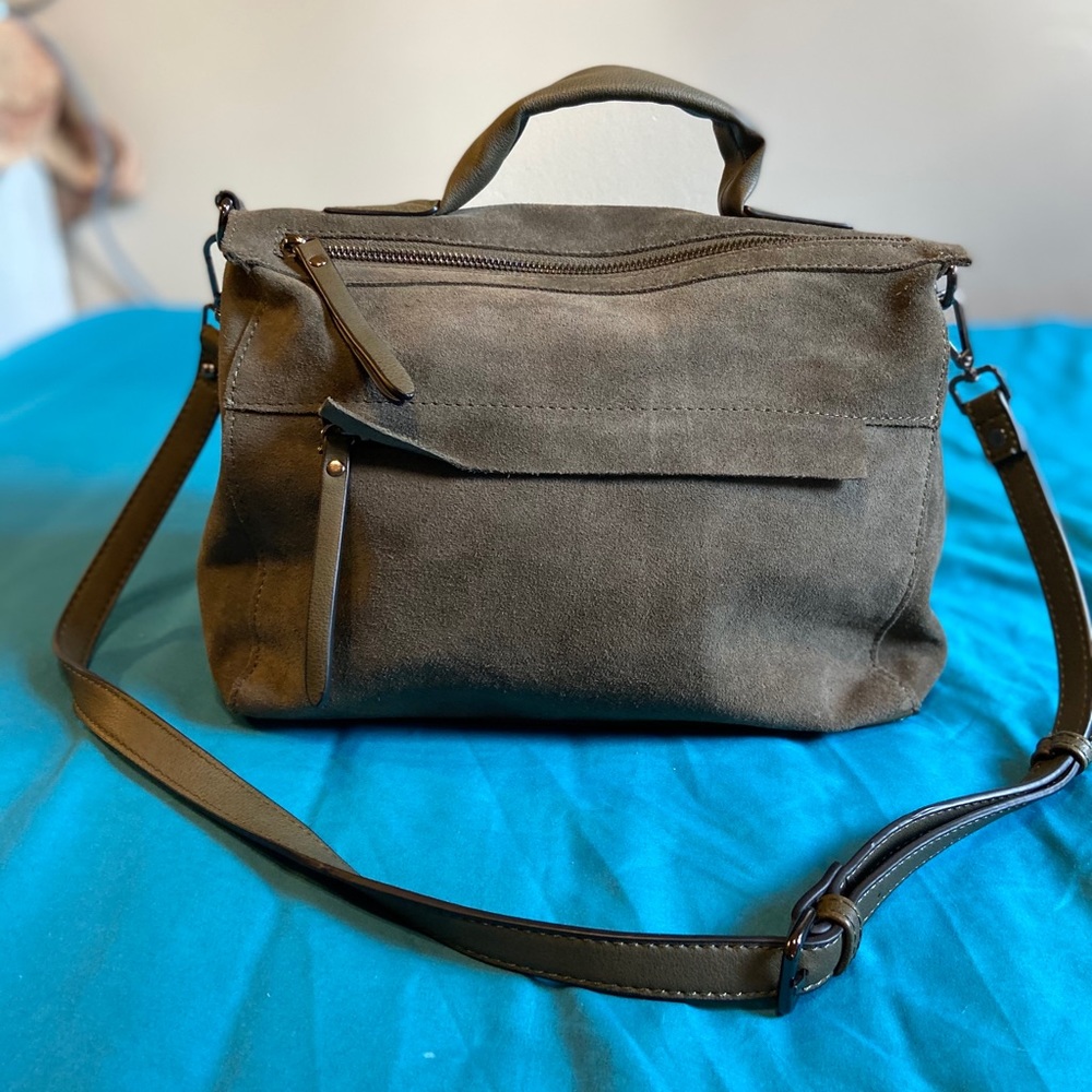 Dark green suede crossbody bag